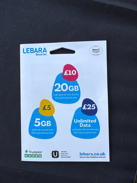 Lebara Sim Vodafone - Preloaded 10GB exp 5/9/2024